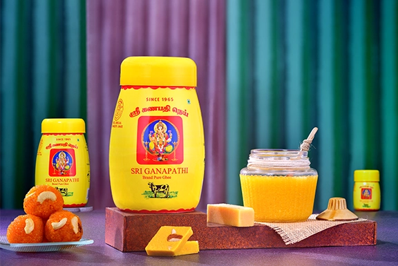 Large-scale catering kitchen in Thoothukudi with chefs using bulk pure cow ghee for wedding feast cooking