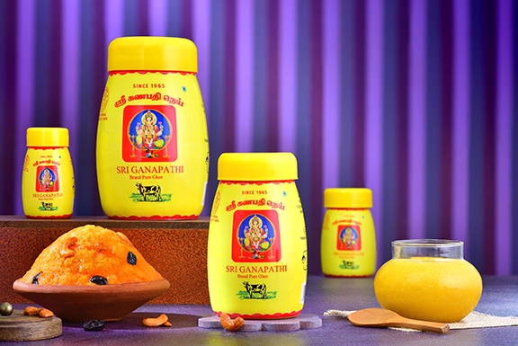 Sri Ganapathi pure cow ghee for schools, colleges, hostels and student meals in Thanjavur.